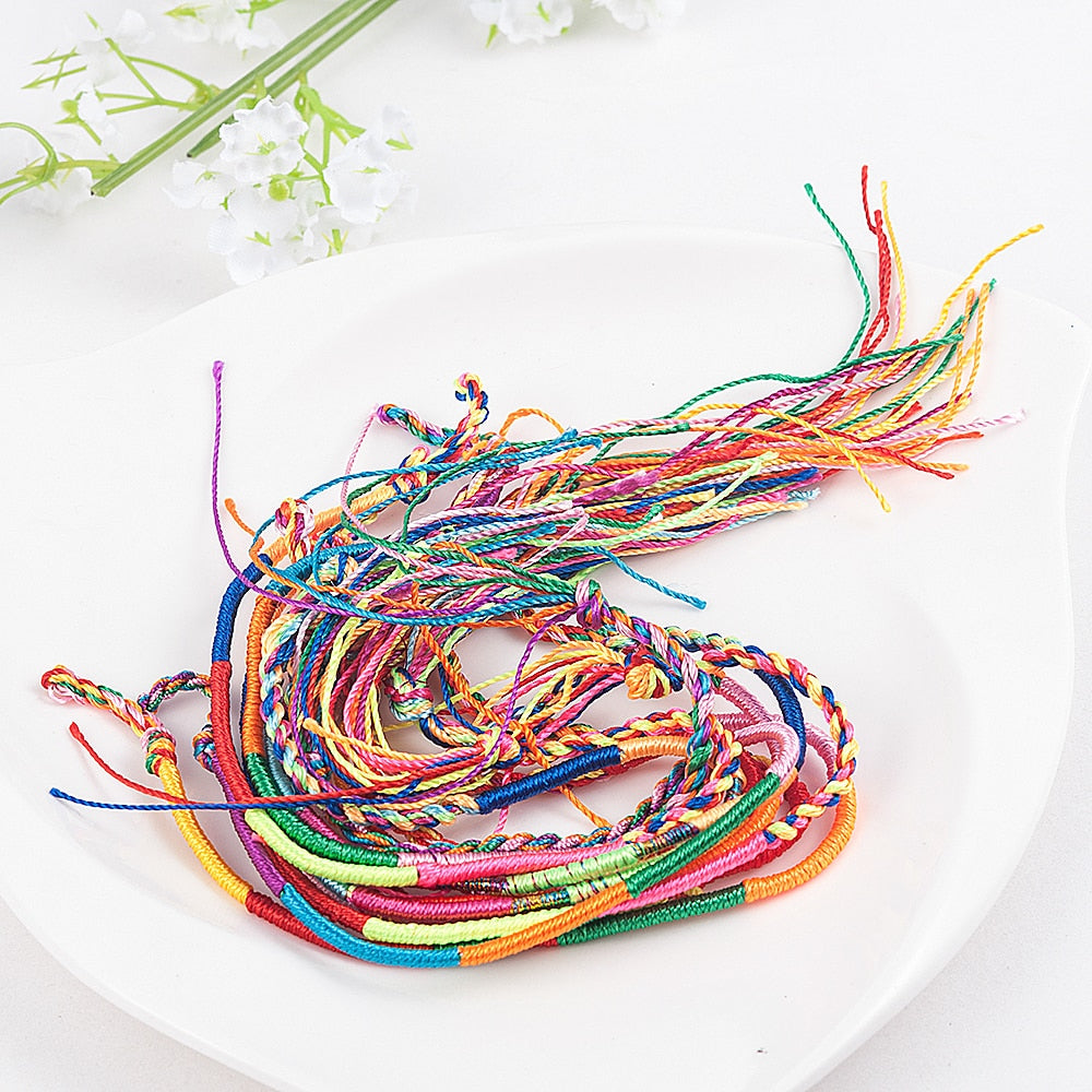 10Pcs/Sets Colorful Rainbow Color Mix Braid Bracelets women girls Jewelry Gift DIY Charm Handmade Rope Bangles Random Color