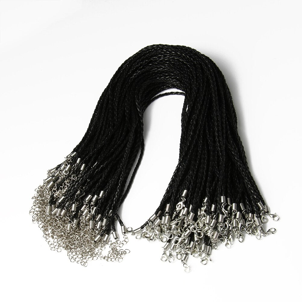 10Pcs/bundle Real Handmade Leather Adjustable Braided Rope Necklaces Pendant Charms Findings Lobster Clasp String Cord