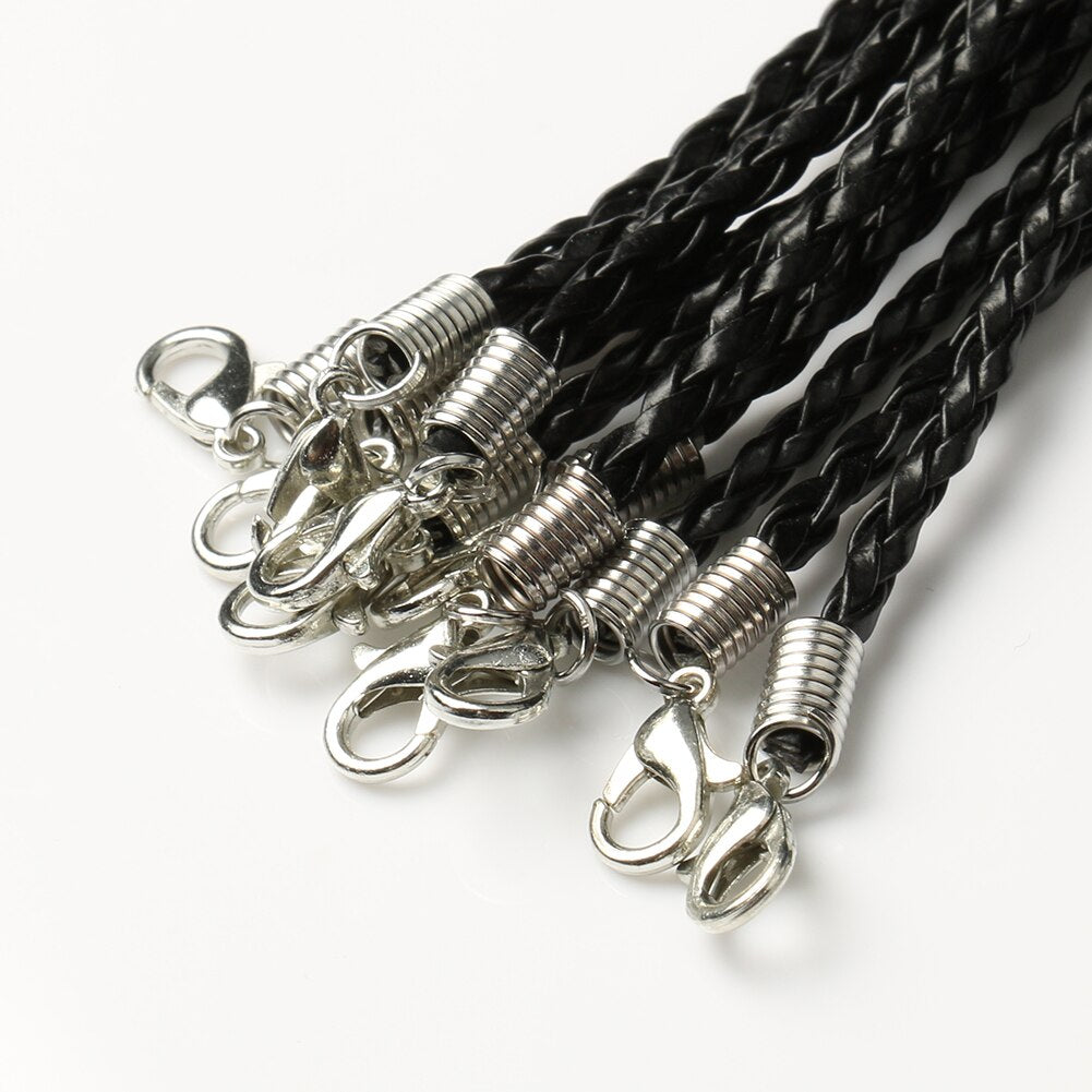 10Pcs/bundle Real Handmade Leather Adjustable Braided Rope Necklaces Pendant Charms Findings Lobster Clasp String Cord