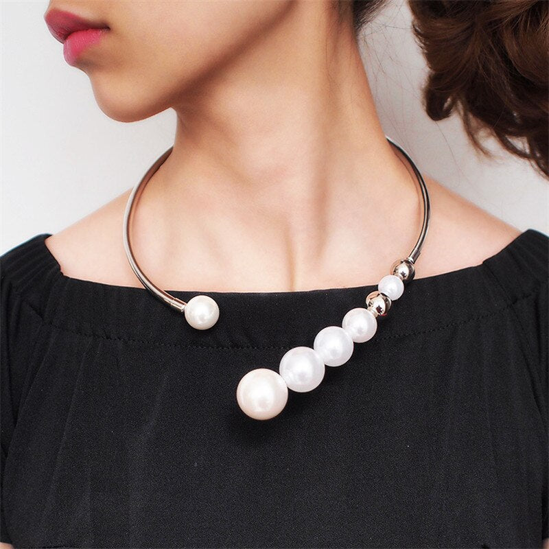 10Pcs/lot Simulated Pearl Torques Choker Necklace For Women Metal Statement Bib Collar Necklace Accessories Jewelry