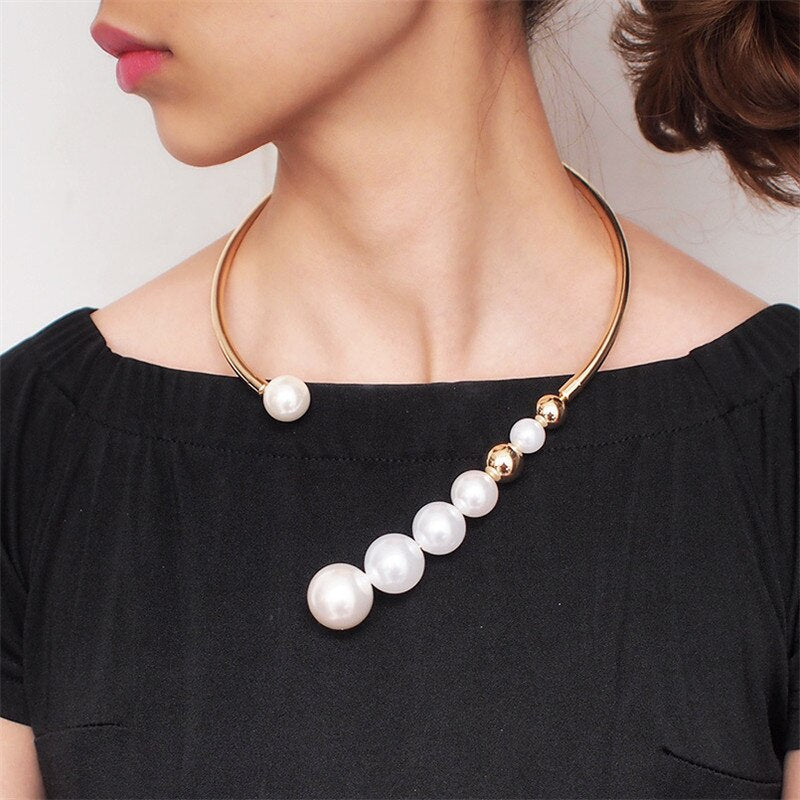 10Pcs/lot Simulated Pearl Torques Choker Necklace For Women Metal Statement Bib Collar Necklace Accessories Jewelry