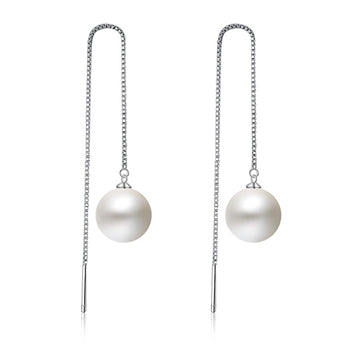 10mm Earrings Long Pearl For Women Earrings 925 Silver Ladies Fashion Long Chain Earrings Beads Big Lovely