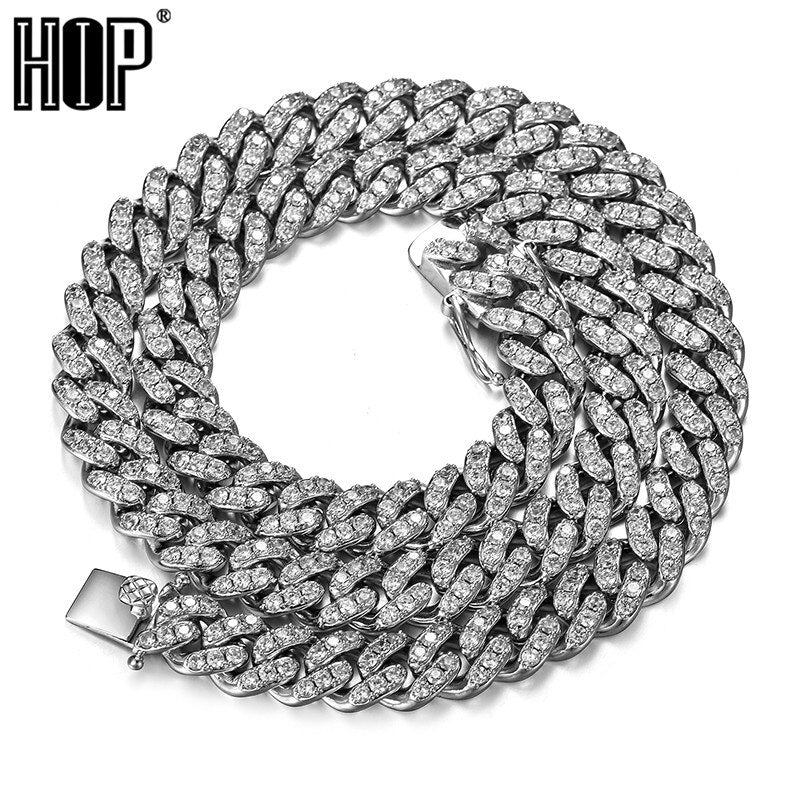 10mm Miami Cuban Chain Link Iced Out 1 Row Bling AAA Cubic Zirconia Gold Sliver Plated Choker Necklace Hip Hop Rock Jewelry