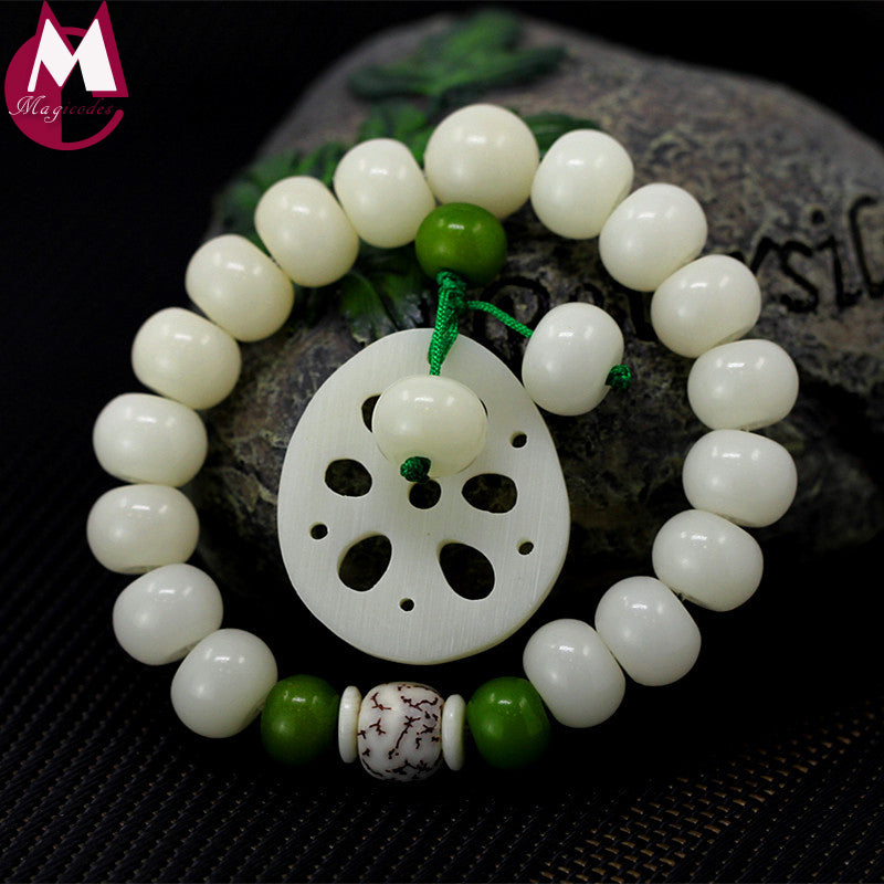 10mm Round Beads 23pcs White Color Bodhi Lotus Root Flower Shaped Elastic Rope Charm Bracelet Women Men Jewelry Lovers Gift SB79