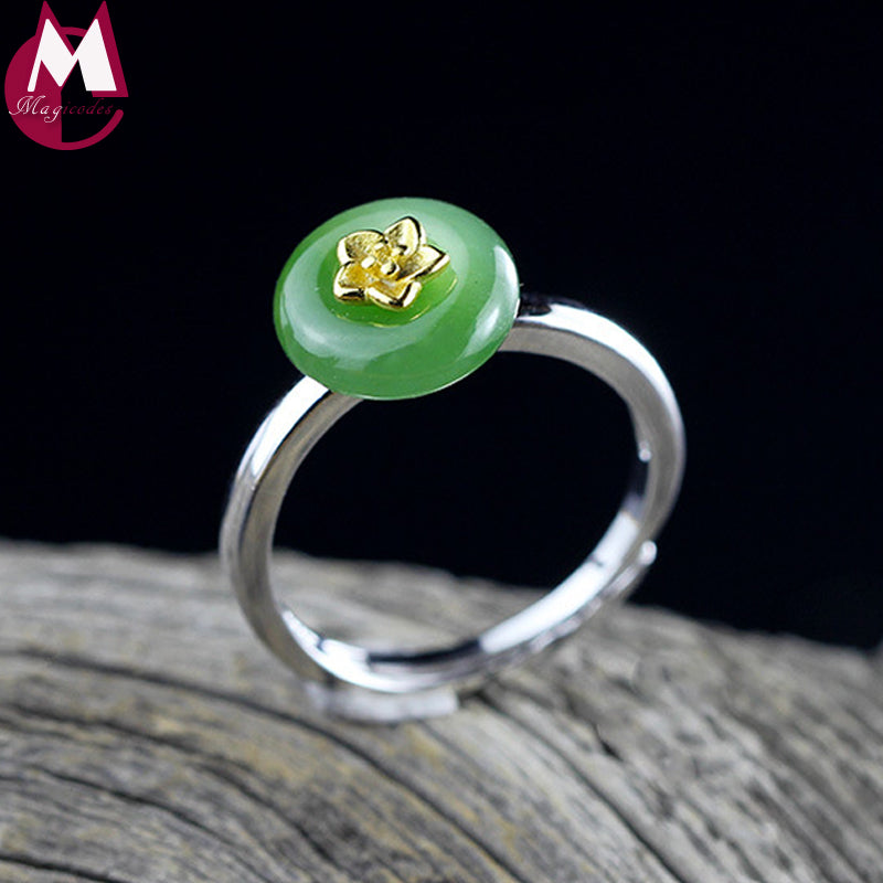 10mm Round Jasper Gold Color Flower Simple Fine Jewelry Valentine's D Gift 100% 925 Sterling Silver Engagement Ring For Women