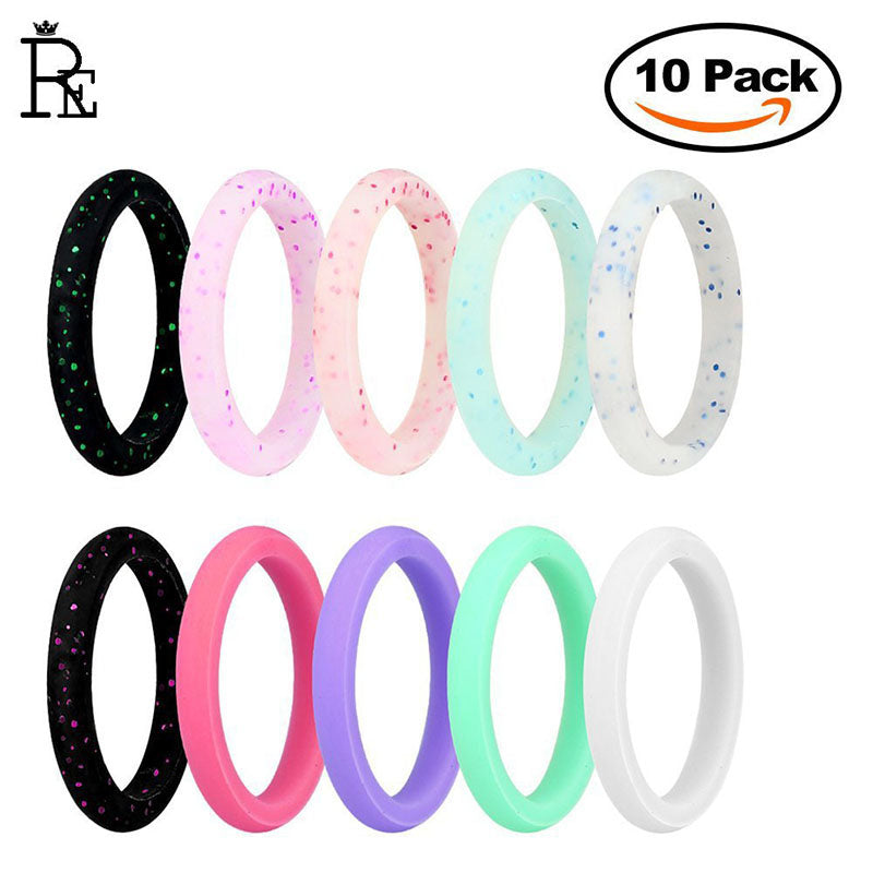 10pc/set hypoallergenic flexible glitter silicone ring food grade women 2.7mm wedding band ring men women minimalist jewelry J35