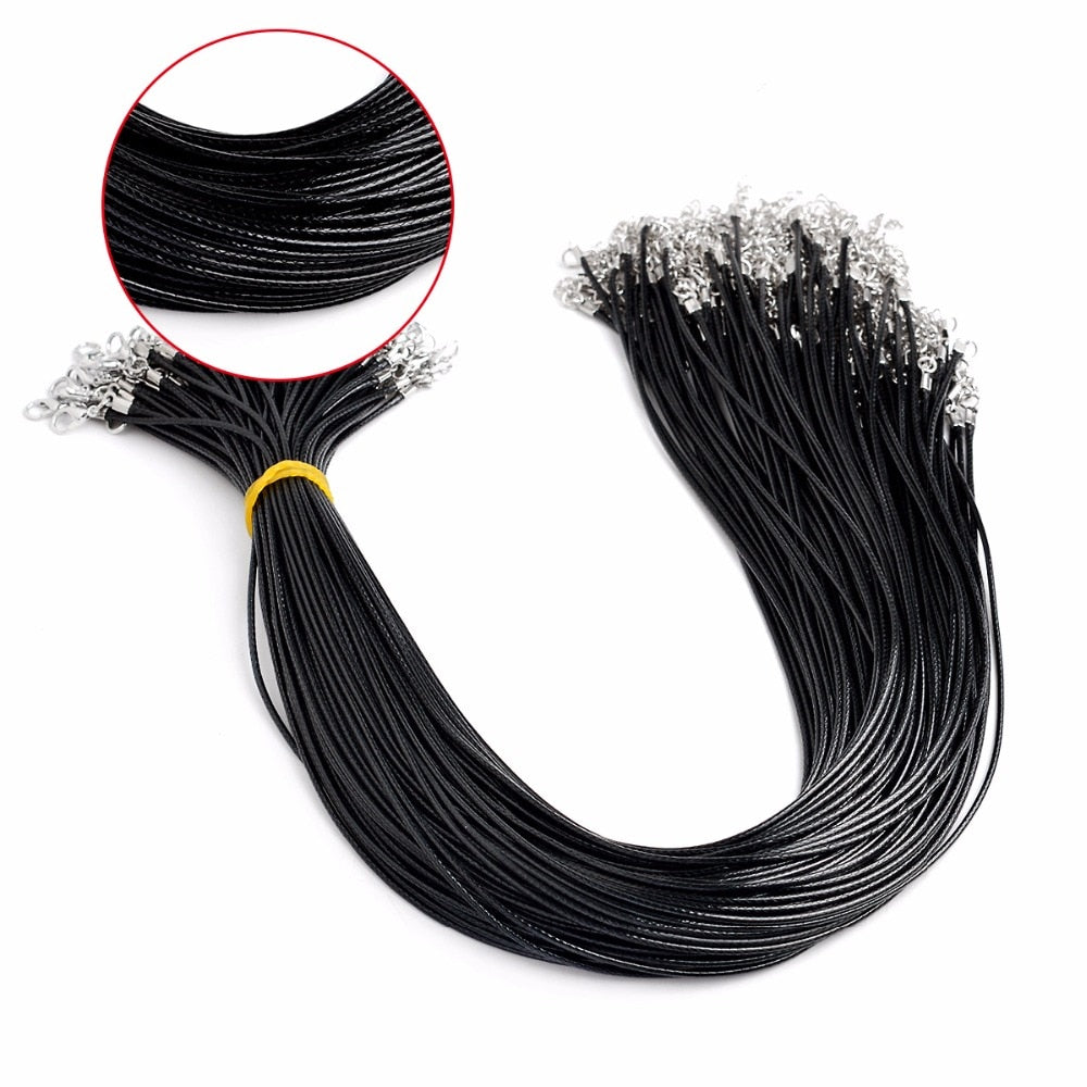 10pcs Black PU Leather Cord Wax Rope Chain Necklace 45cm+5cm Chain DIY Jewelry Pendant Accessories