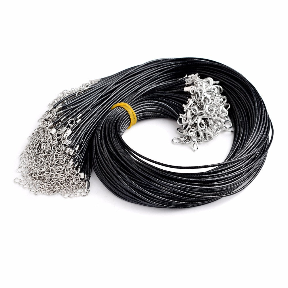 10pcs Black PU Leather Cord Wax Rope Chain Necklace 45cm+5cm Chain DIY Jewelry Pendant Accessories