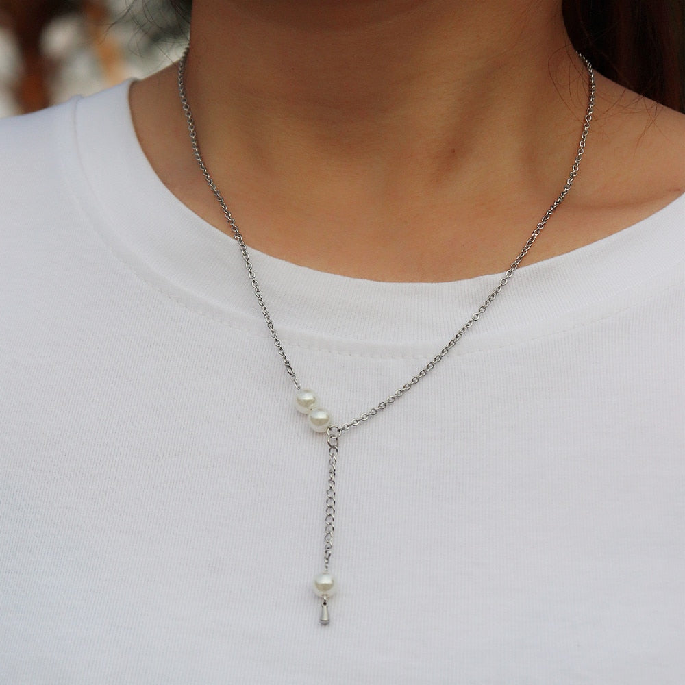 10pcs Boho Pearls Pendant Necklace Christmas Gift Gold Silver Color Chain Colar Masculino Stainless Steel Choker Necklaces Women