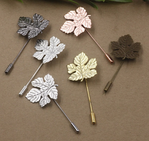 10pcs Bronze Silver gold metal maple leaf charm lapel pin brooch for men's suits long stick safety pin party gift jewelry women