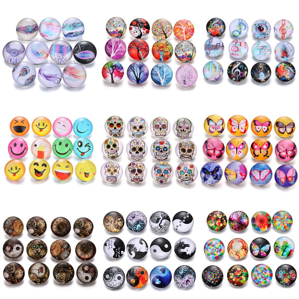10pcs  18MM Glass Snap Buttons Mixed Colors Glass Cabochon Life Tree Snaps Button Fit DIY Snap Bracelet Jewelry Print Buttons