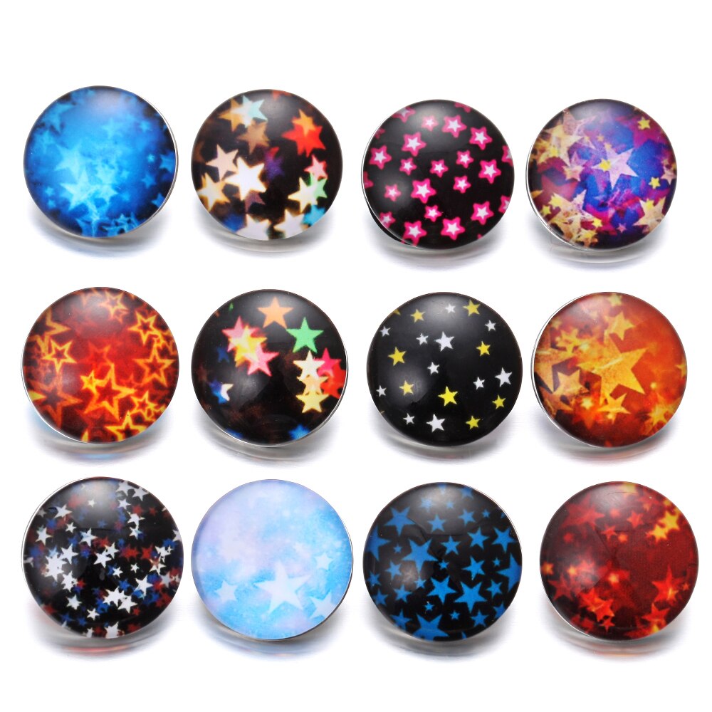 10pcs  18MM Glass Snap Buttons Mixed Colors Glass Cabochon Life Tree Snaps Button Fit DIY Snap Bracelet Jewelry Print Buttons