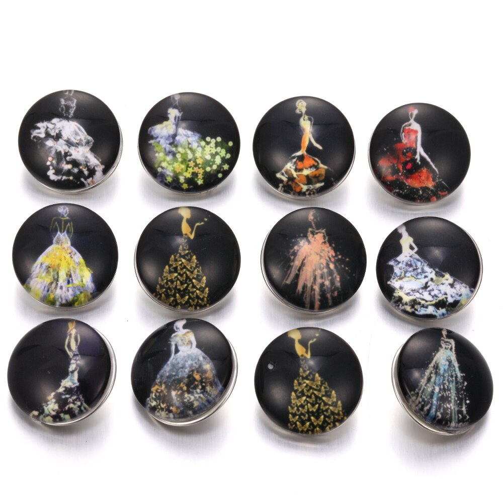10pcs  18MM Glass Snap Buttons Mixed Colors Glass Cabochon Life Tree Snaps Button Fit DIY Snap Bracelet Jewelry Print Buttons