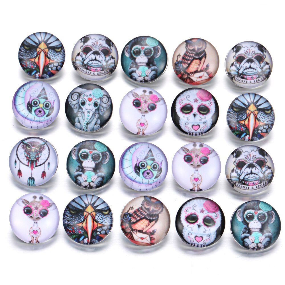 10pcs  18MM Glass Snap Buttons Mixed Colors Glass Cabochon Life Tree Snaps Button Fit DIY Snap Bracelet Jewelry Print Buttons