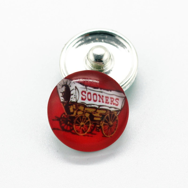 10pcs/lot NCAA Oklahoma Sooners 18mm Glass Snap Buttons Baseball Team Sports Charms Fit Snap Jewelry Bracelets&Bangles