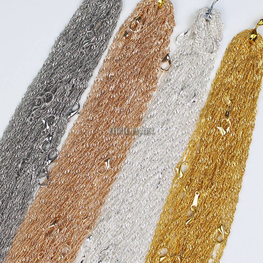 10pcs/lot Silver Plated / Gold Color 2mm Water Wave Necklace Chains for Women 16