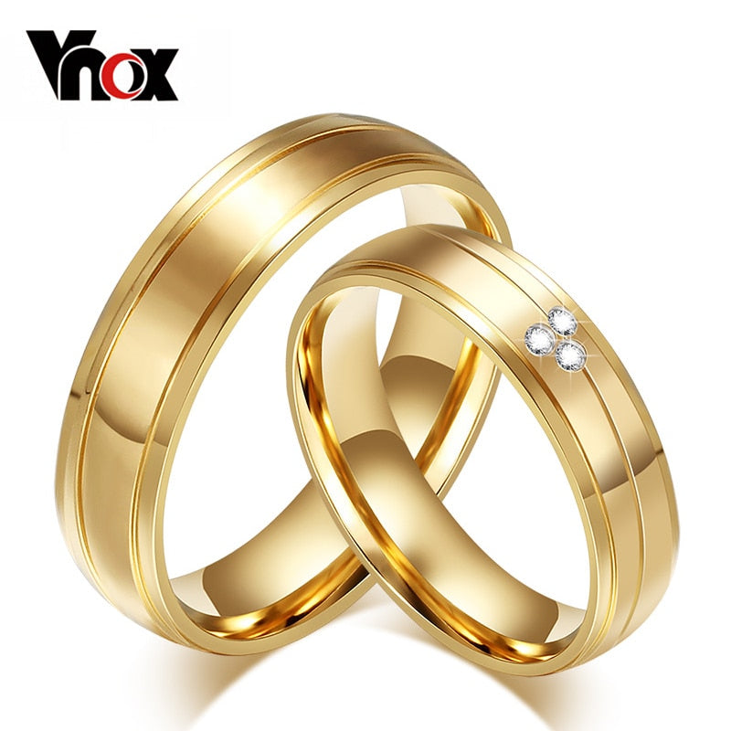 10pcs/lots Wholesale Gold Color Couple Ring AAA+ CZ Stainless Steel Engagement Provide mix size