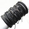 10pcs/set Black Wrap Woven   Handmade Men Bracelets Male Women Leather Bracelet Men Bangle  Jewelry Gift