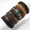 10pcs/set Black Wrap Woven   Handmade Men Bracelets Male Women Leather Bracelet Men Bangle  Jewelry Gift
