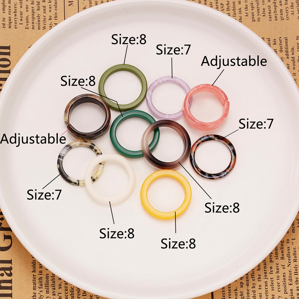 10pcs/set  Colorful Transparent Acrylic Geometric Round Marble Pattern Ring Resin Acetate Board Rings for Women Girls Jewelry