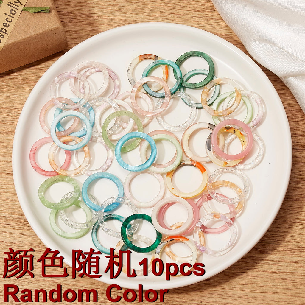 10pcs/set  Colorful Transparent Acrylic Geometric Round Marble Pattern Ring Resin Acetate Board Rings for Women Girls Jewelry