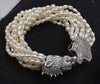 10rows pearl white near round rice 4-6mm +green leopard clasp bracelet 8inch   beads nature