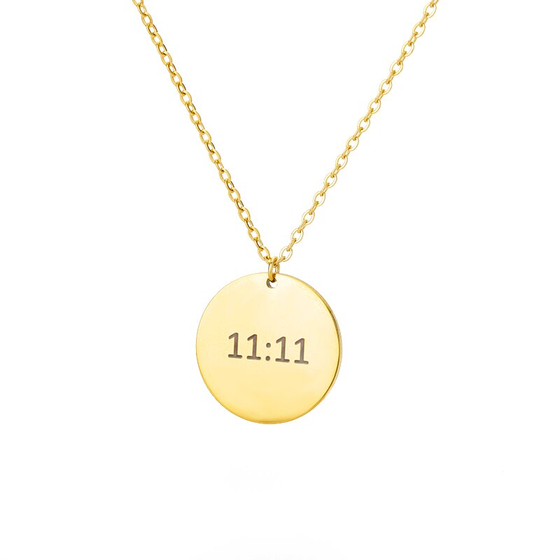 11:11 Rectangle Pendant Necklace for Women Stainless Steel Gold Color Necklaces Lucky Meaningful Angel Number Jewerly collares