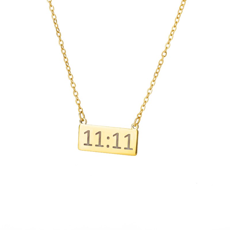 11:11 Rectangle Pendant Necklace for Women Stainless Steel Gold Color Necklaces Lucky Meaningful Angel Number Jewerly collares