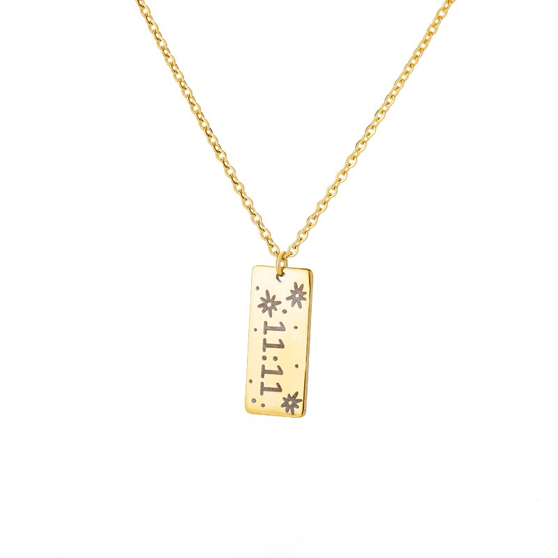 11:11 Rectangle Pendant Necklace for Women Stainless Steel Gold Color Necklaces Lucky Meaningful Angel Number Jewerly collares
