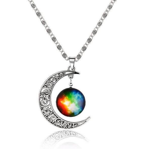 11 Types Fantasy Shinning Moon Long Necklace Women Cool Time Gem Pendant Necklaces for Women Neckless Jewelry