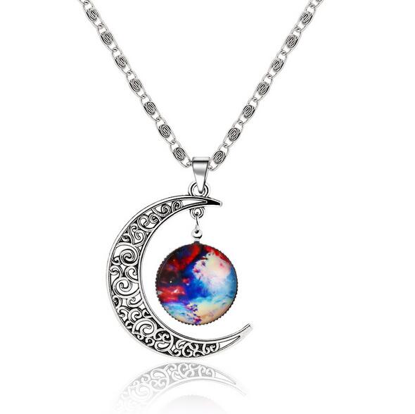 11 Types Fantasy Shinning Moon Long Necklace Women Cool Time Gem Pendant Necklaces for Women Neckless Jewelry