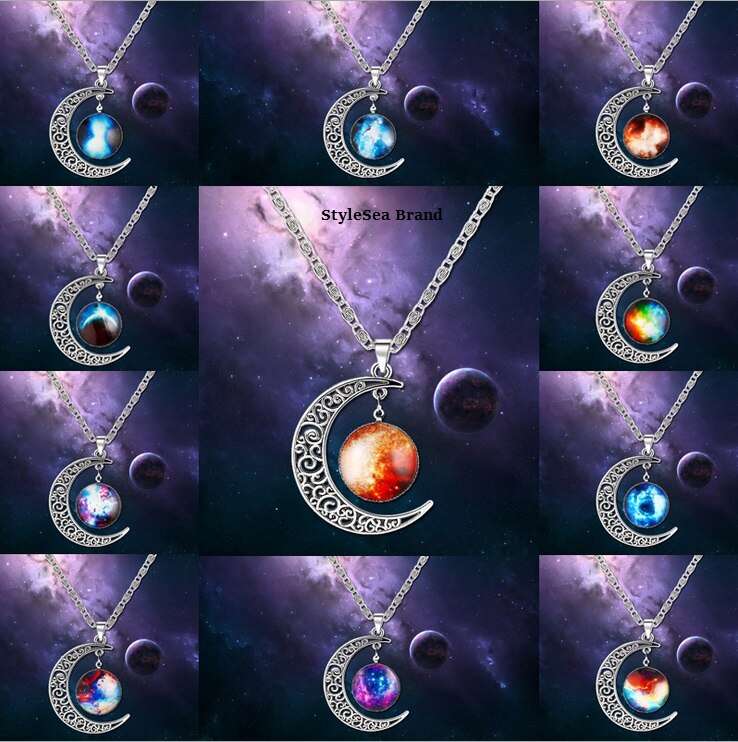 11 Types Fantasy Shinning Moon Long Necklace Women Cool Time Gem Pendant Necklaces for Women Neckless Jewelry