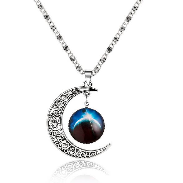11 Types Fantasy Shinning Moon Long Necklace Women Cool Time Gem Pendant Necklaces for Women Neckless Jewelry
