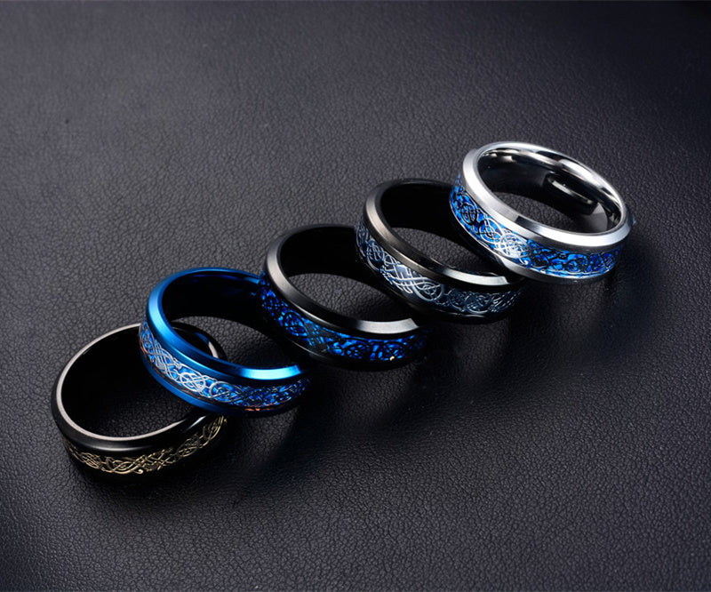 11 colors Blue Black Silvering Irish Dragon Titanium Carbide Ring 8mm Wedding Bands Couple Anniversary Jewelry G0170