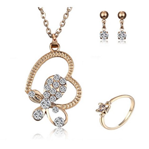 11 styles gold Jewelry Sets Necklace Earring Ring Heart Number water Pendant Necklace Jewelry Set For Women Bride Wedding Gifts