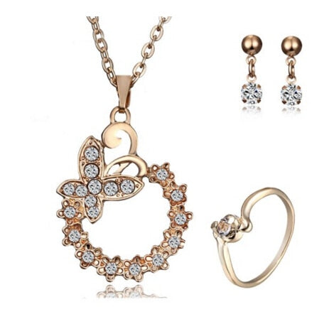 11 styles gold Jewelry Sets Necklace Earring Ring Heart Number water Pendant Necklace Jewelry Set For Women Bride Wedding Gifts