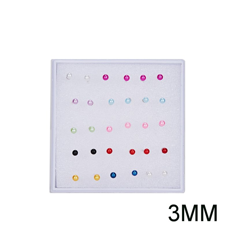 12/15pairs 3/4/5/6 mm Imitation Pearl Earrings Set For Women Girl Colorful Pearls Colorful Ear Stud Earrings Wedding Jewelry Box