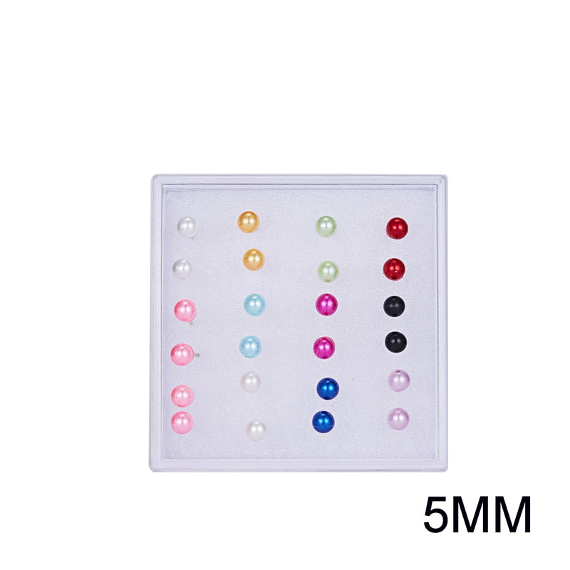 12/15pairs 3/4/5/6 mm Imitation Pearl Earrings Set For Women Girl Colorful Pearls Colorful Ear Stud Earrings Wedding Jewelry Box