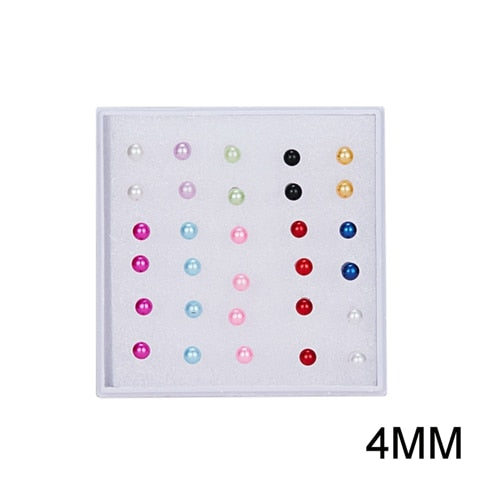 12/15pairs 3/4/5/6 mm Imitation Pearl Earrings Set For Women Girl Colorful Pearls Colorful Ear Stud Earrings Wedding Jewelry Box