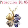 12 Color  Austrian Crystal Four Leaf Leaves Clover Heart Rhinestones Necklace Pendant for Women White Gold Color Jewelry