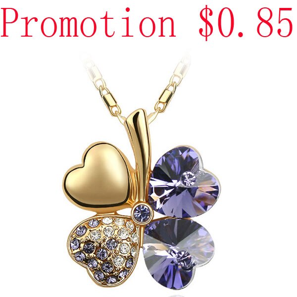12 Color  Austrian Crystal Four Leaf Leaves Clover Heart Rhinestones Necklace Pendant for Women White Gold Color Jewelry