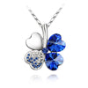 12 Color  Austrian Crystal Four Leaf Leaves Clover Heart Rhinestones Necklace Pendant for Women White Gold Color Jewelry