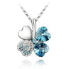 12 Color  Austrian Crystal Four Leaf Leaves Clover Heart Rhinestones Necklace Pendant for Women White Gold Color Jewelry