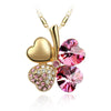 12 Color  Austrian Crystal Four Leaf Leaves Clover Heart Rhinestones Necklace Pendant for Women White Gold Color Jewelry
