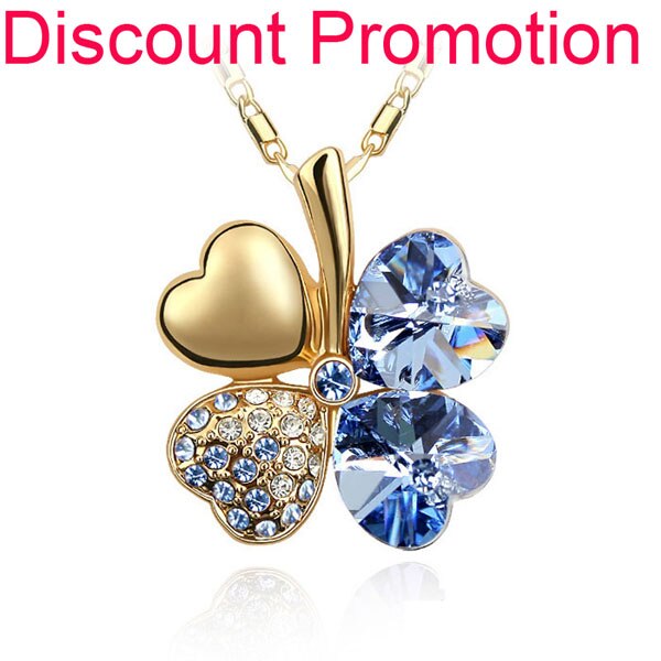 12 Color  Austrian Crystal Four Leaf Leaves Clover Heart Rhinestones Necklace Pendant for Women White Gold Color Jewelry
