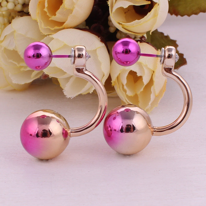 12 Colors Aros Women Double Side Pearl Earrings Gradient Colorful Ear Cartilage Statement Double Ball Stud Earrings For Women