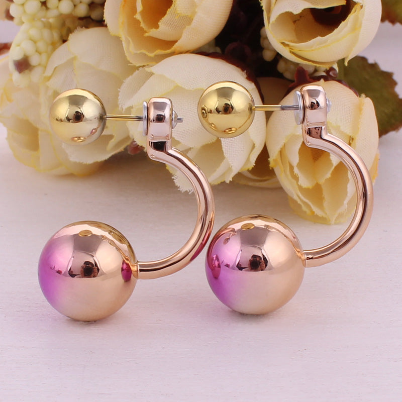 12 Colors Aros Women Double Side Pearl Earrings Gradient Colorful Ear Cartilage Statement Double Ball Stud Earrings For Women