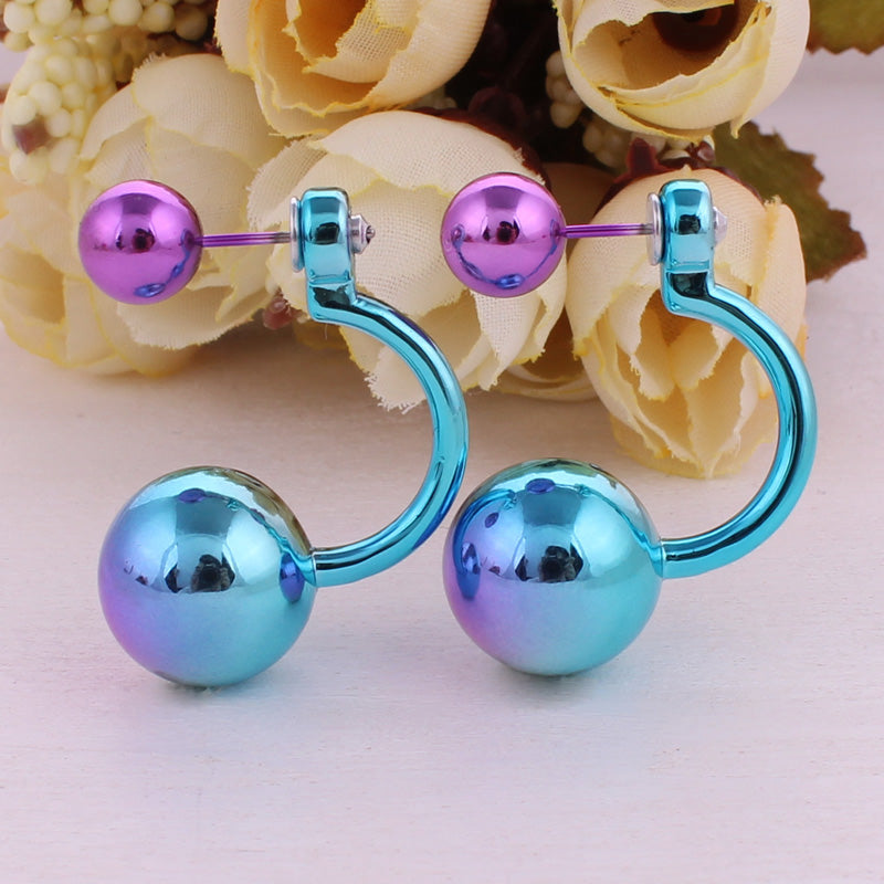 12 Colors Aros Women Double Side Pearl Earrings Gradient Colorful Ear Cartilage Statement Double Ball Stud Earrings For Women