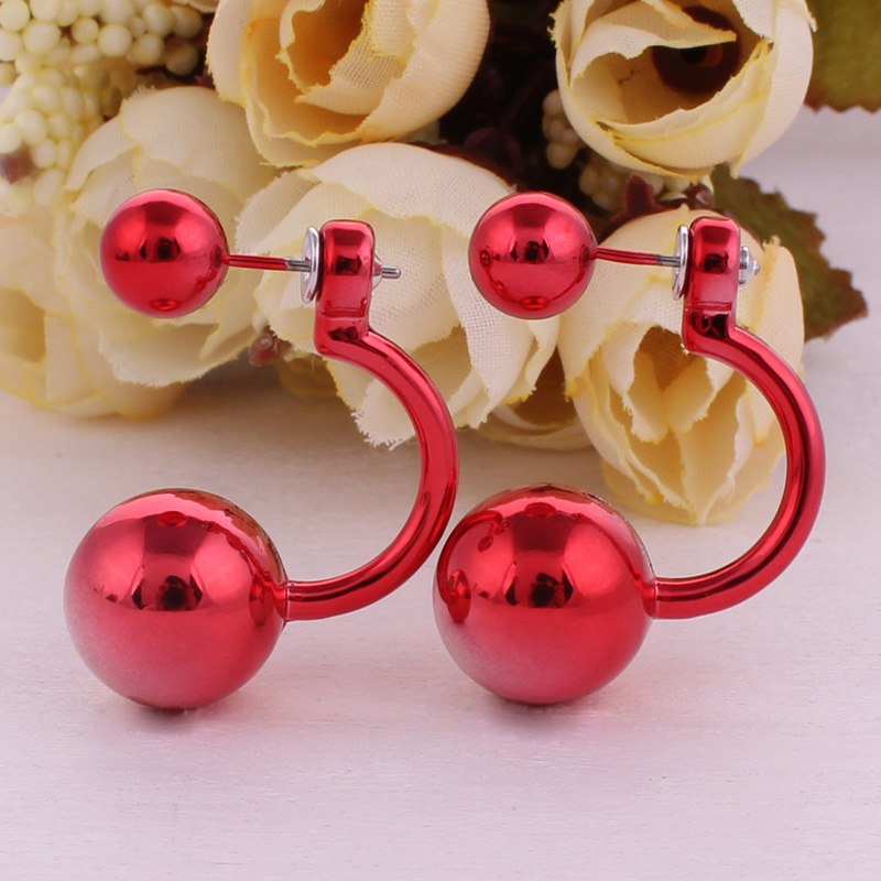 12 Colors Aros Women Double Side Pearl Earrings Gradient Colorful Ear Cartilage Statement Double Ball Stud Earrings For Women
