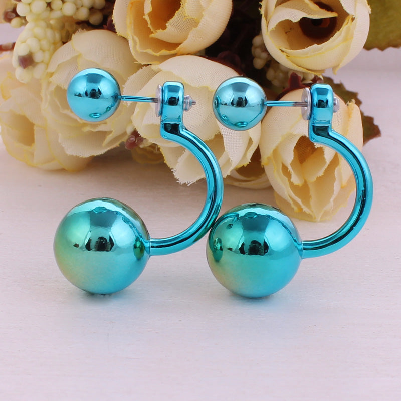 12 Colors Aros Women Double Side Pearl Earrings Gradient Colorful Ear Cartilage Statement Double Ball Stud Earrings For Women